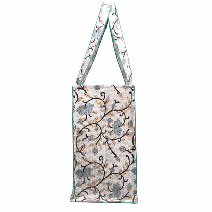 WHITE BEETLE JAAL BLOCK PRINTED QUILTED TOTE BAG