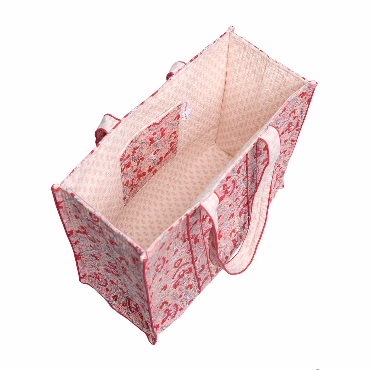 PANSY HAND BLOCK COTTON PRINT QUILTED TOTE BAG