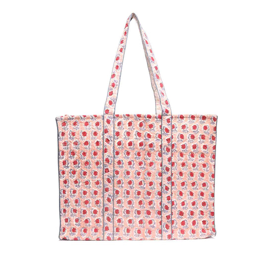 PANSY HAND BLOCK COTTON PRINT QUILTED TOTE BAG