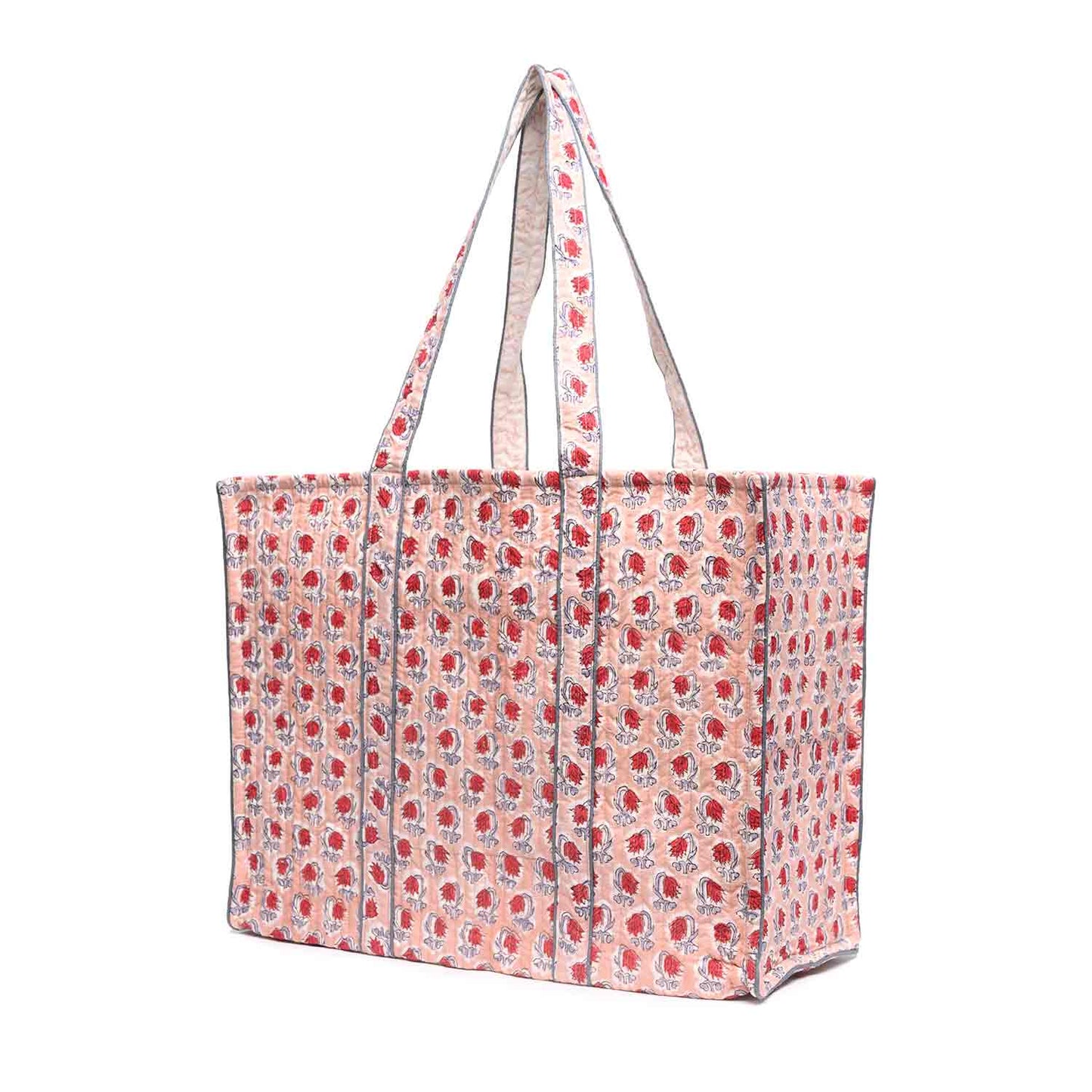 PANSY HAND BLOCK COTTON PRINT QUILTED TOTE BAG