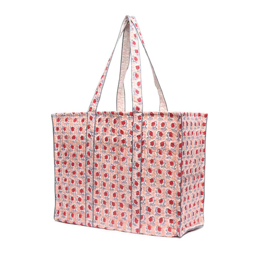 PANSY HAND BLOCK COTTON PRINT QUILTED TOTE BAG