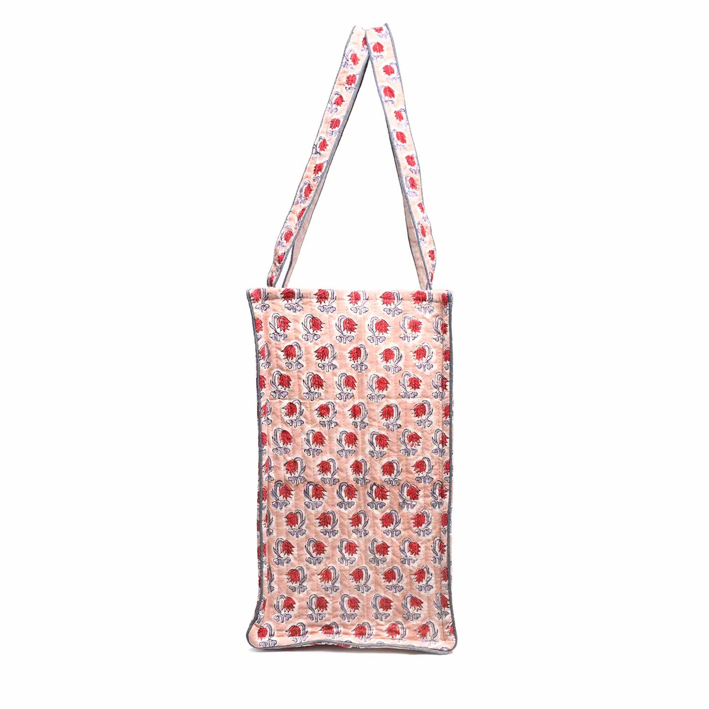 PANSY HAND BLOCK COTTON PRINT QUILTED TOTE BAG