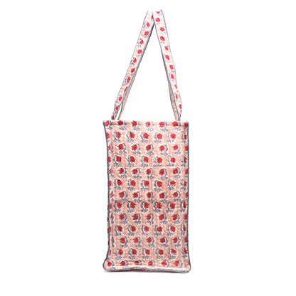 PANSY HAND BLOCK COTTON PRINT QUILTED TOTE BAG