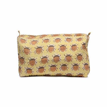 BUG HAND BLOCK COTTON PRINTED QUILTED TOILETRY POUCH