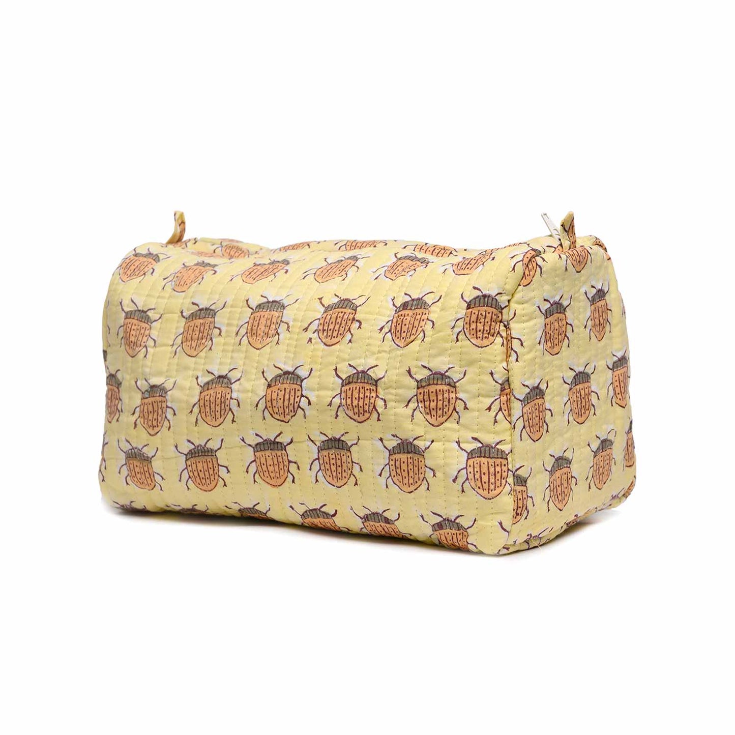 BUG HAND BLOCK COTTON PRINTED QUILTED TOILETRY POUCH