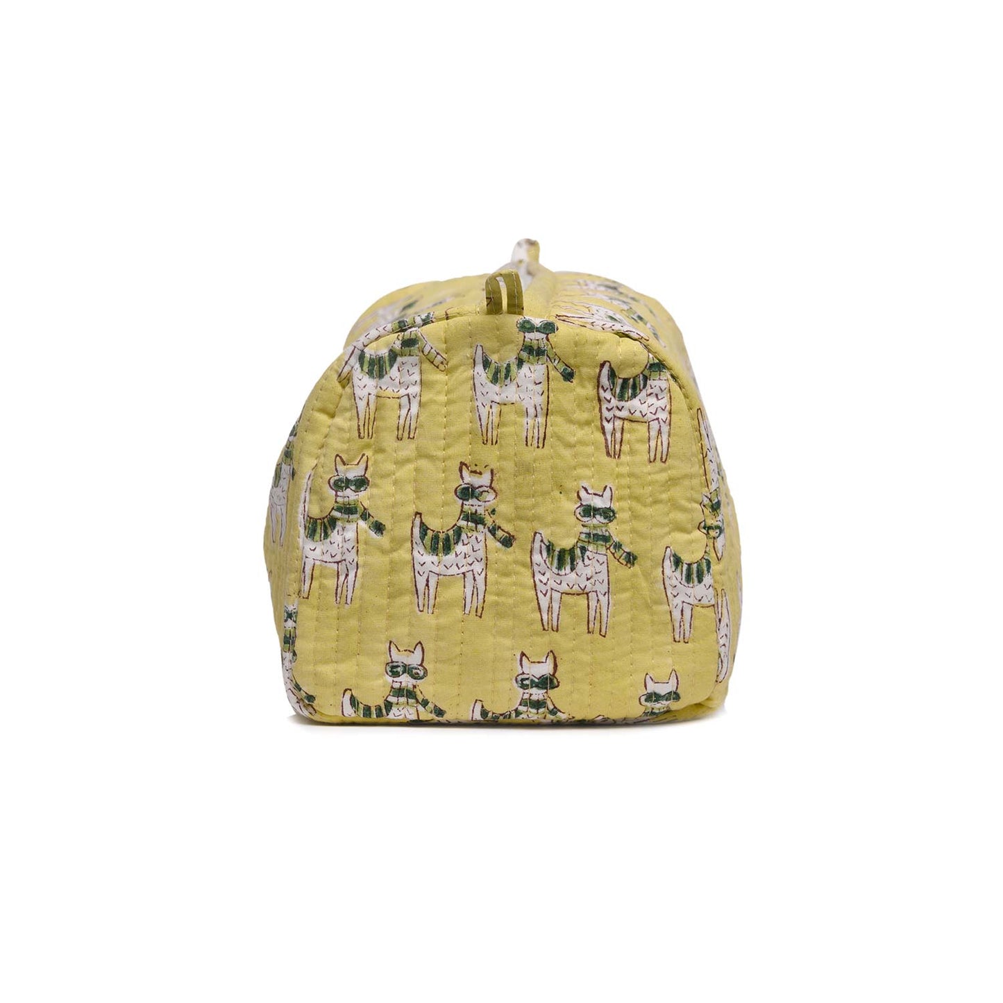 MOON WALK CAT YELLOW HAND BLOCK COTTON PRINTED QUILTED TOILETRY POUCH