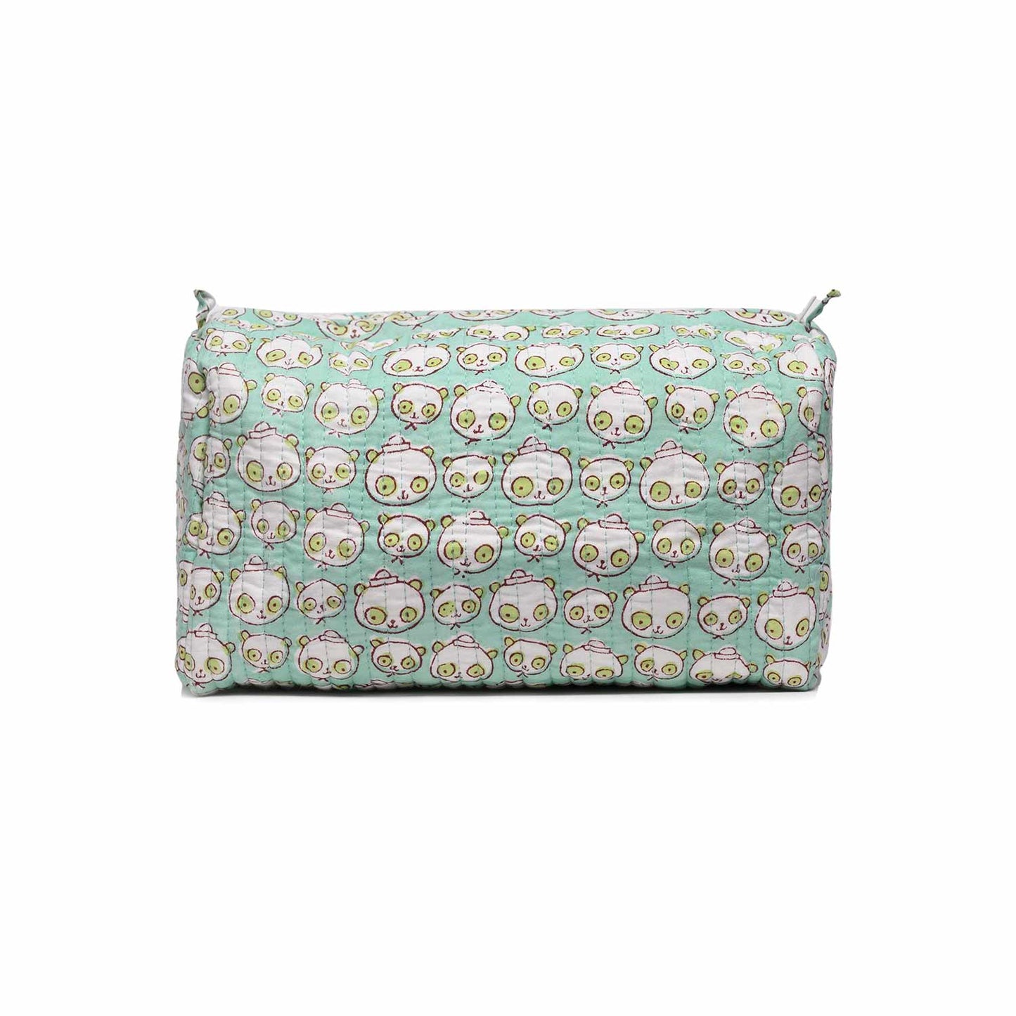 BEAR SHAPE HAND BLOCK COTTON PRINTED QUILTED TOILETRY POUCH