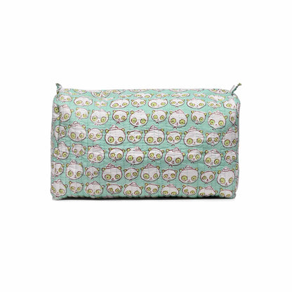 BEAR SHAPE HAND BLOCK COTTON PRINTED QUILTED TOILETRY POUCH