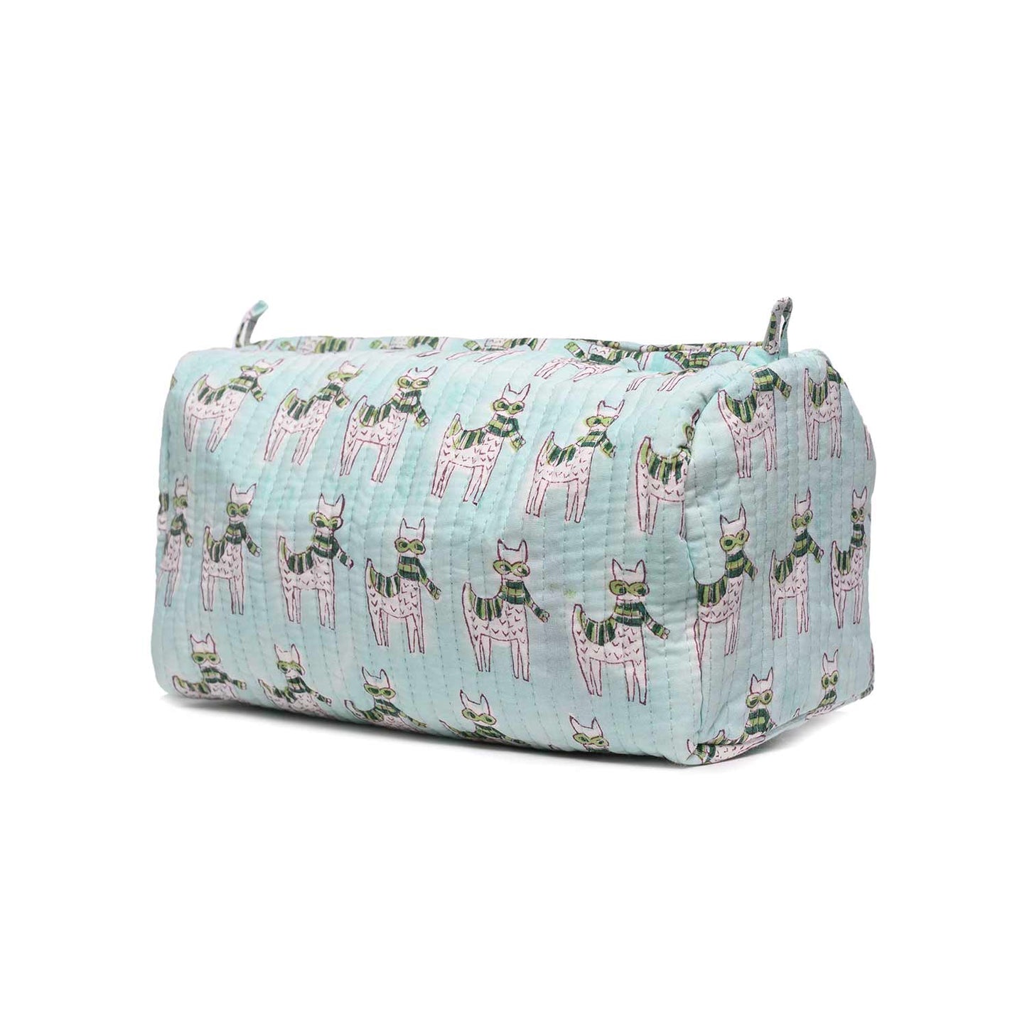 MOON WALK CAT BLUE HAND BLOCK COTTON PRINTED QUILTED TOILETRY POUCH