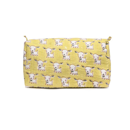 COW SHAPE HAND BLOCK PRINTED QUILTED TOILETRY POUCH