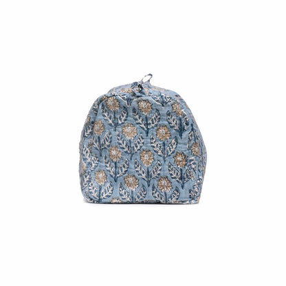 GREY FLOWER BUTTA HAND BLOCK COTTON PRINTED QUILTED TOILETRY POUCH