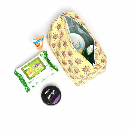 BUG HAND BLOCK COTTON PRINTED QUILTED TOILETRY POUCH