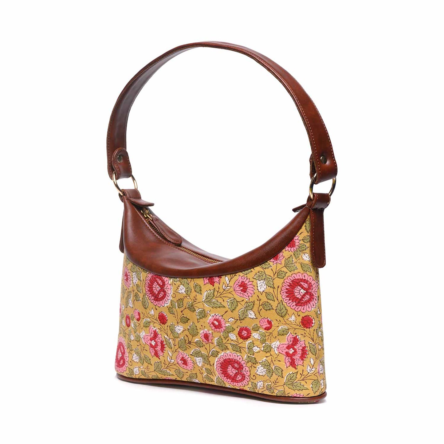 HAND BLOCK COTTON PRINTED HANDBAG VEGAN LEATHER