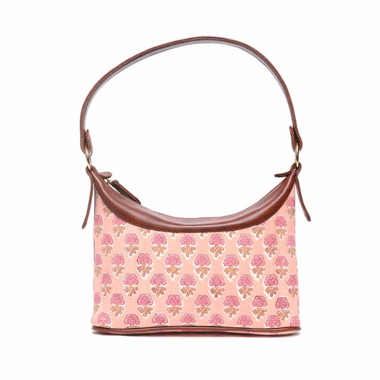 HAND BLOCK COTTON PRINTED HANDBAG VEGAN LEATHER