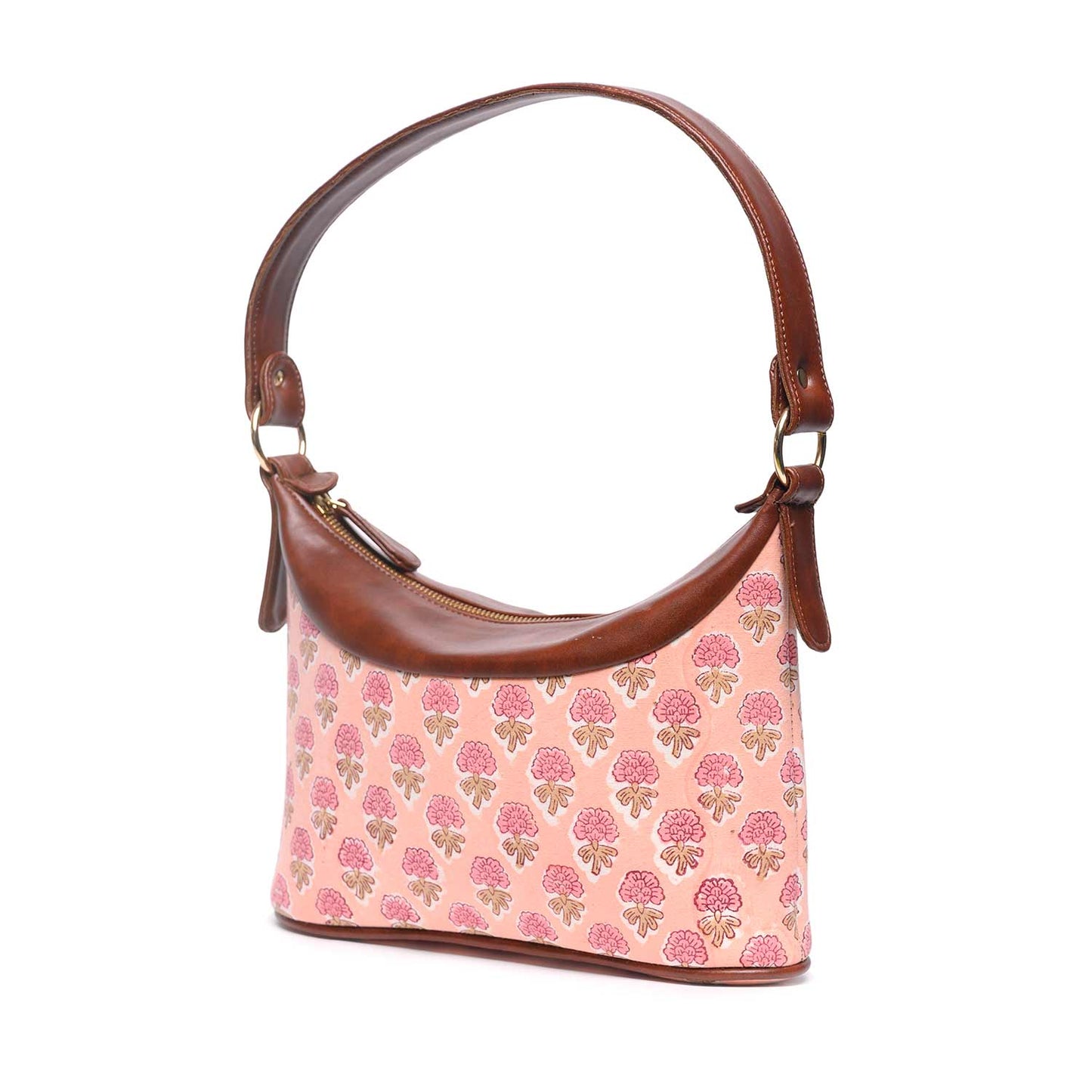 HAND BLOCK COTTON PRINTED HANDBAG VEGAN LEATHER