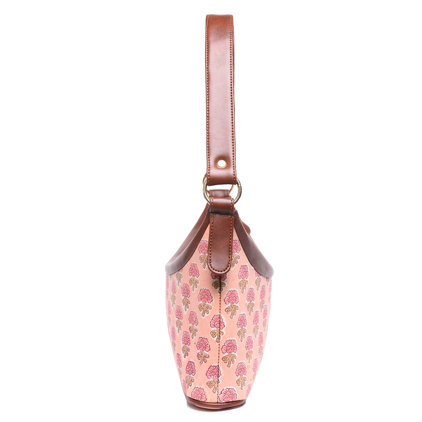 HAND BLOCK COTTON PRINTED HANDBAG VEGAN LEATHER