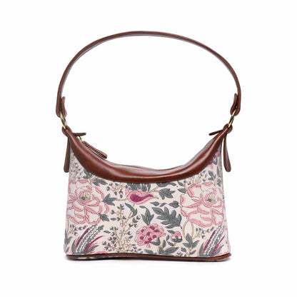 HAND BLOCK COTTON PRINTED HANDBAG VEGAN LEATHER