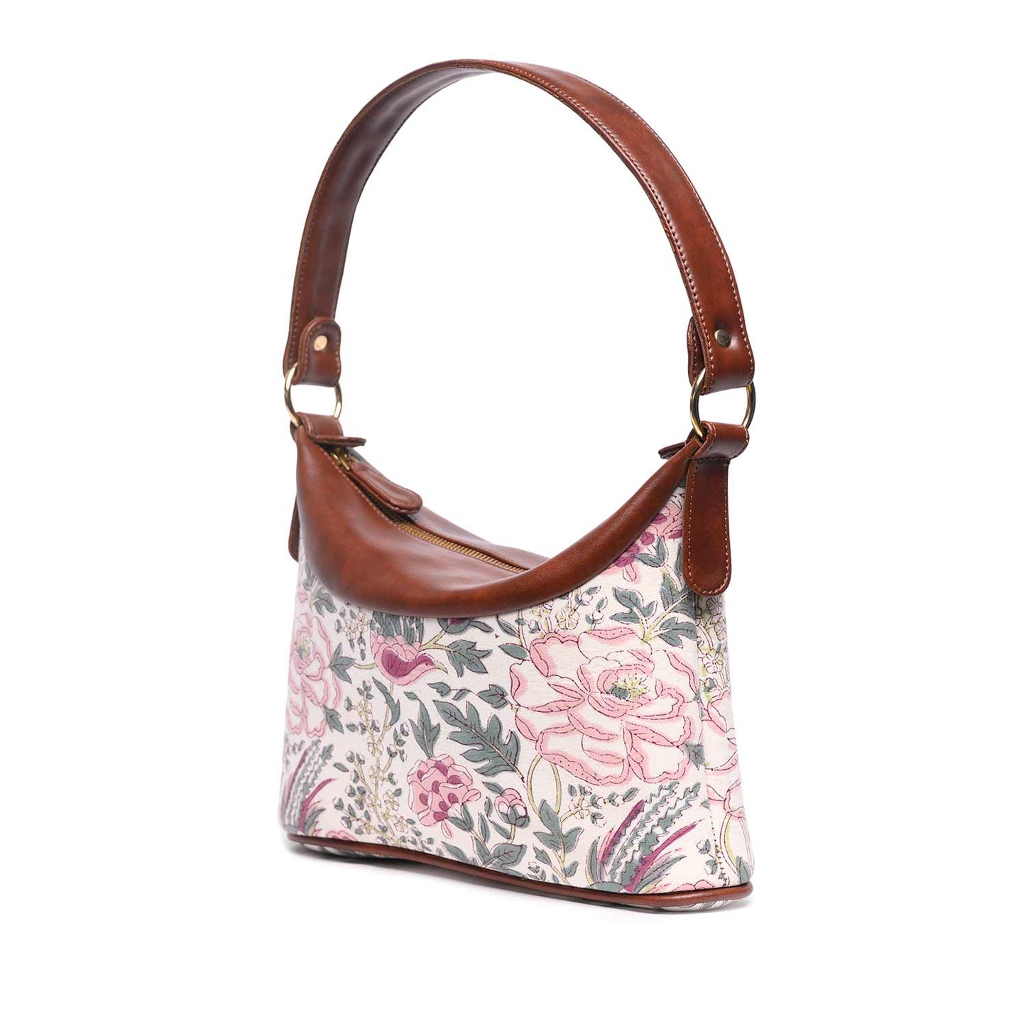 HAND BLOCK COTTON PRINTED HANDBAG VEGAN LEATHER