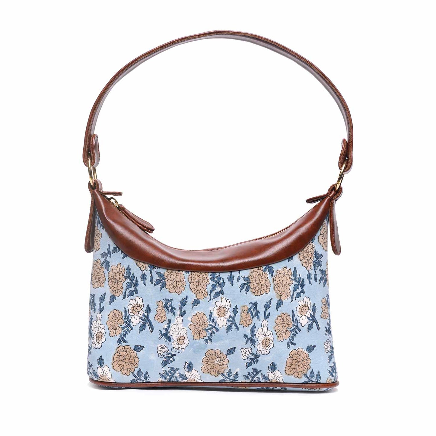 HAND BLOCK COTTON PRINTED HANDBAG VEGAN LEATHER