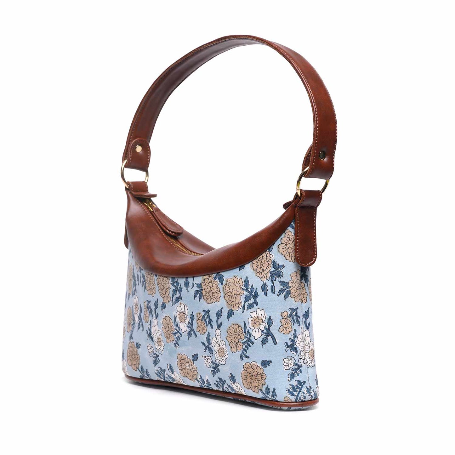 HAND BLOCK COTTON PRINTED HANDBAG VEGAN LEATHER