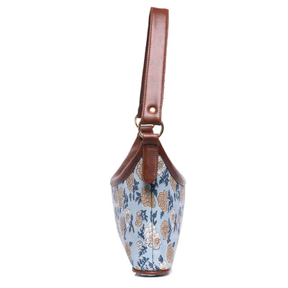 HAND BLOCK COTTON PRINTED HANDBAG VEGAN LEATHER