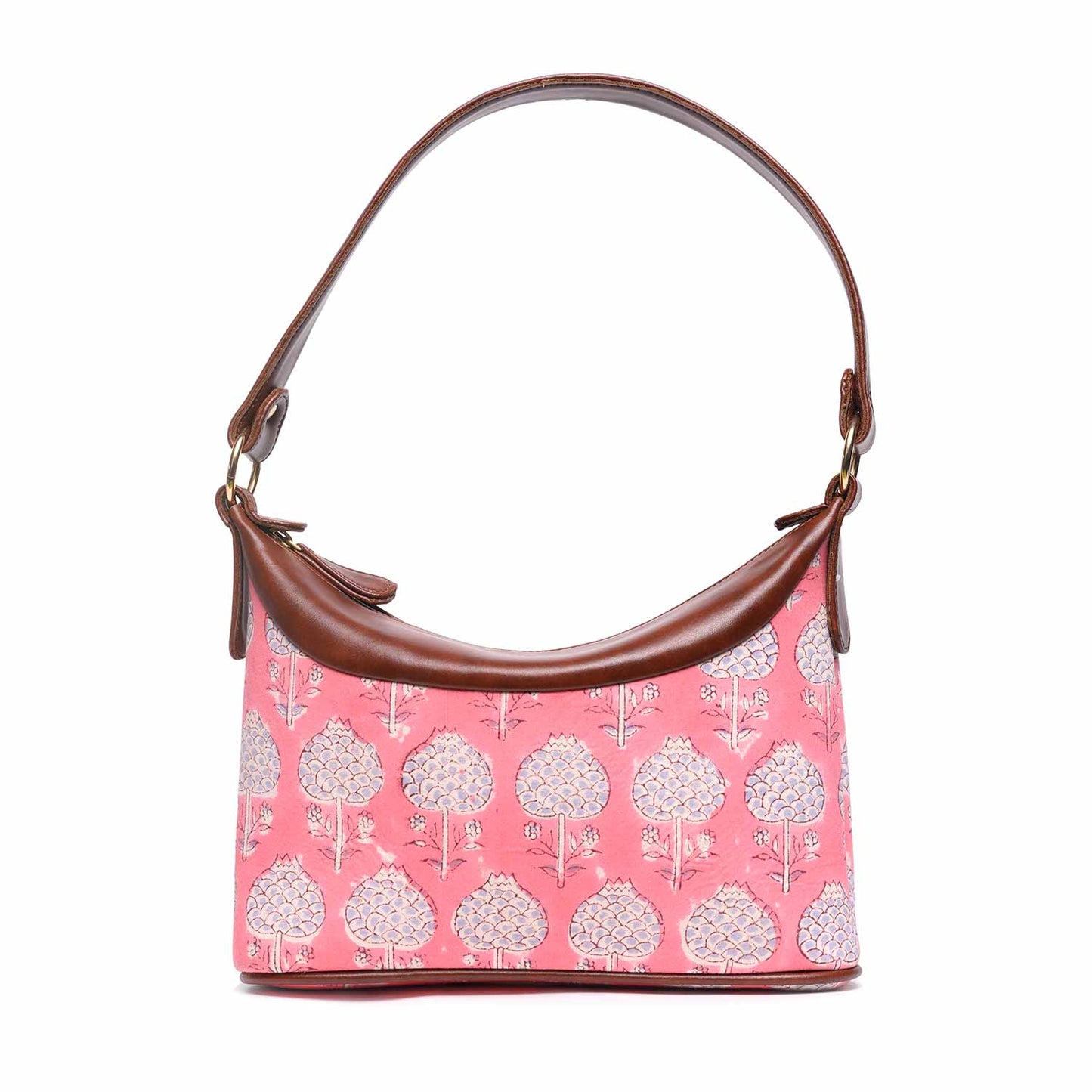 HAND BLOCK COTTON PRINTED HANDBAG VEGAN LEATHER