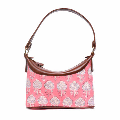 HAND BLOCK COTTON PRINTED HANDBAG VEGAN LEATHER