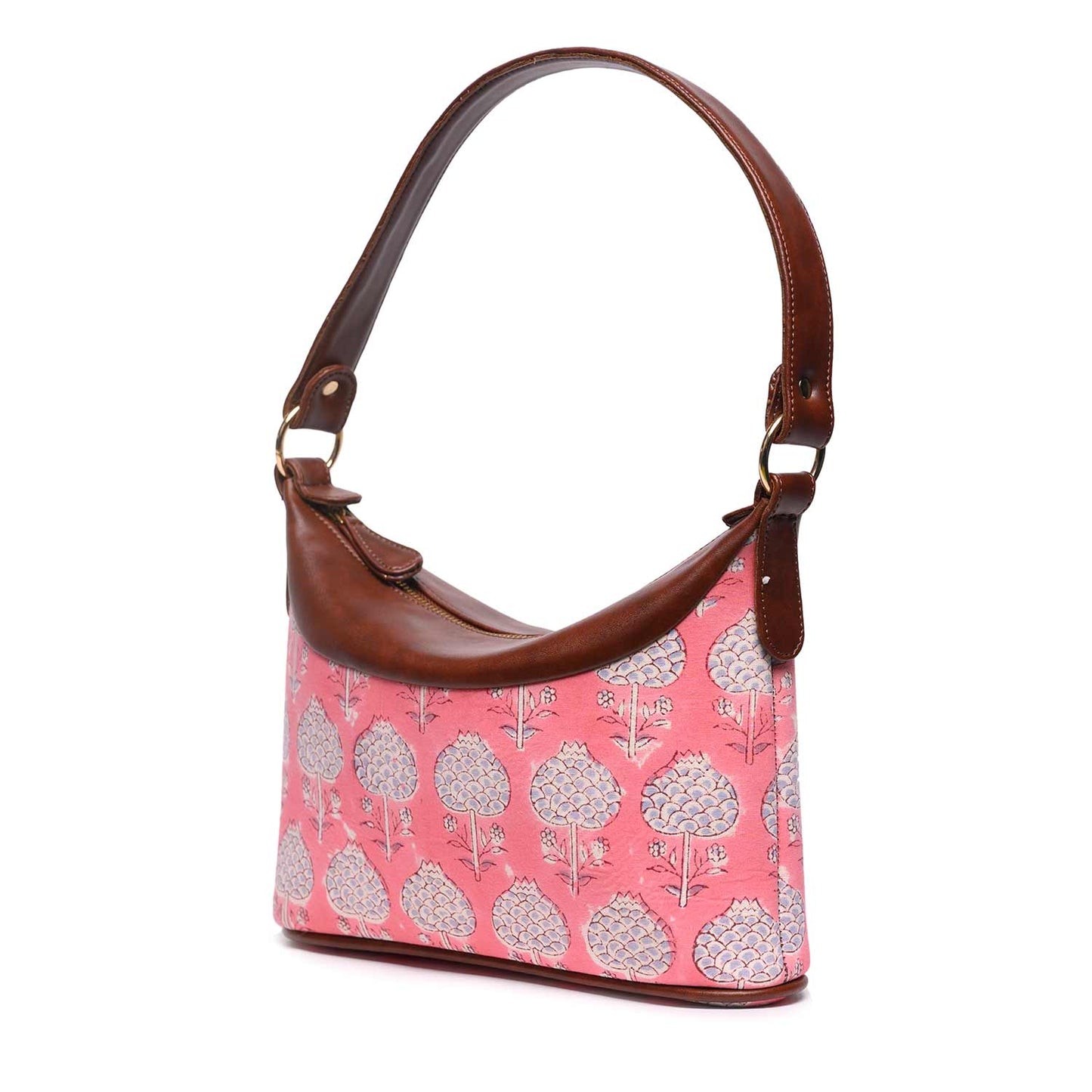HAND BLOCK COTTON PRINTED HANDBAG VEGAN LEATHER