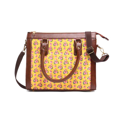 Hand Block Cotton Printed Tote Bag with Vegan Leather