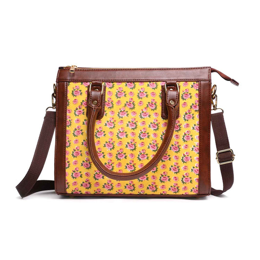 Hand Block Cotton Printed Tote Bag with Vegan Leather