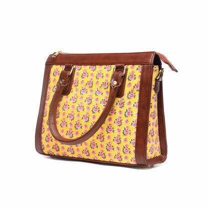 Hand Block Cotton Printed Tote Bag with Vegan Leather