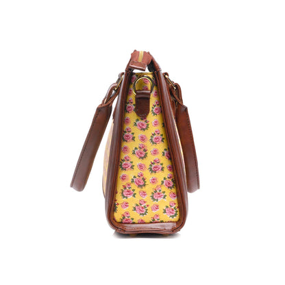 Hand Block Cotton Printed Tote Bag with Vegan Leather