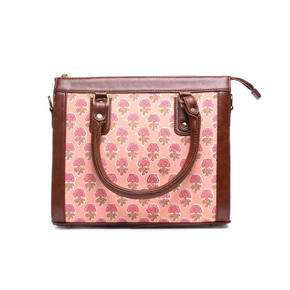 Hand Block Cotton Printed Tote Bag with Vegan Leather