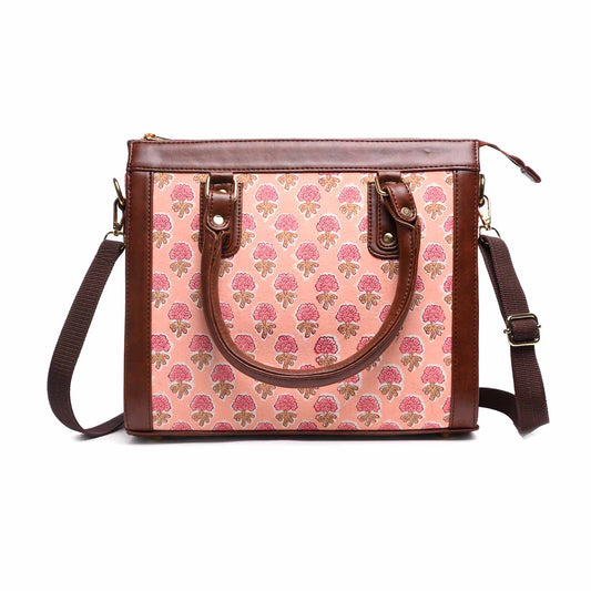 Hand Block Cotton Printed Tote Bag with Vegan Leather