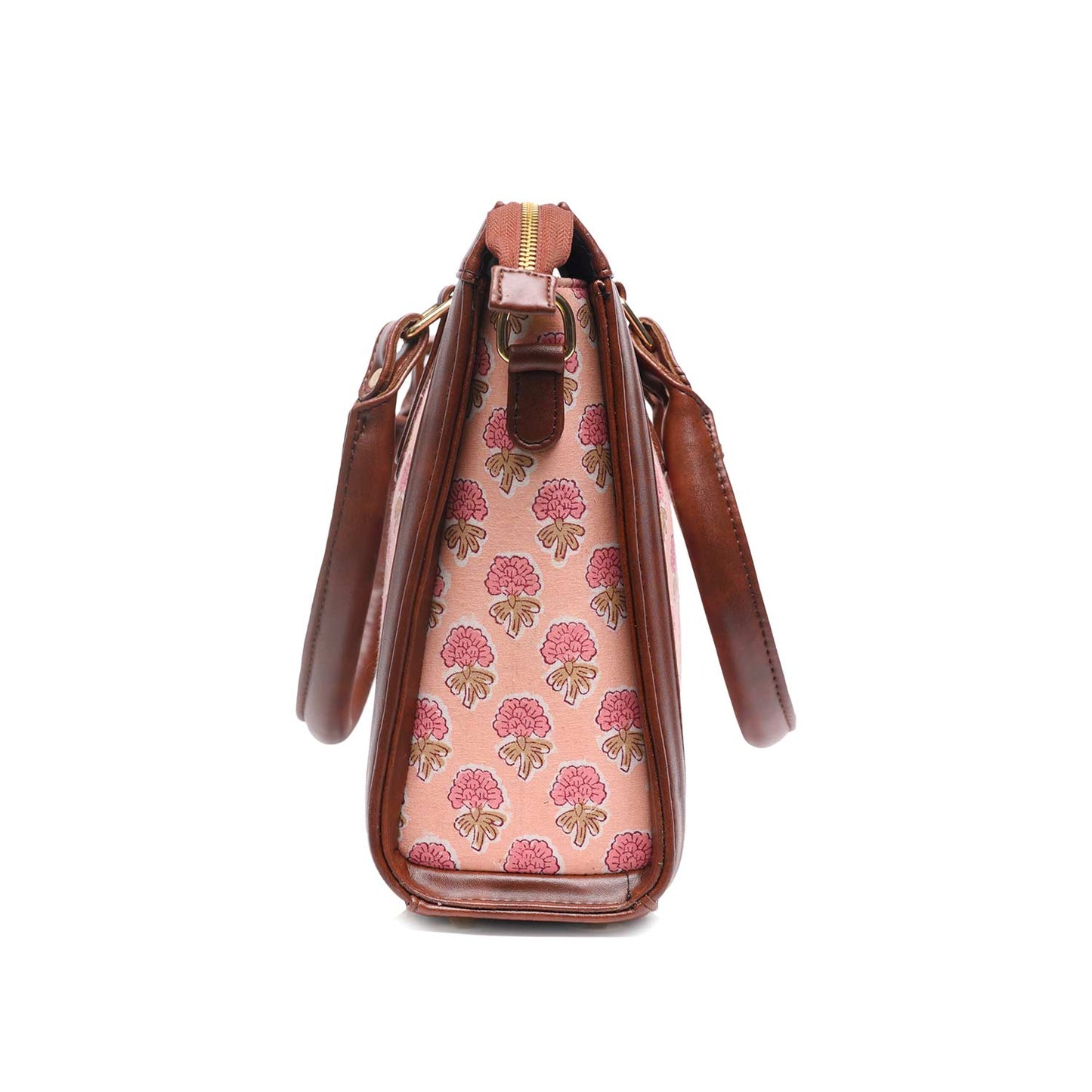 Hand Block Cotton Printed Tote Bag with Vegan Leather