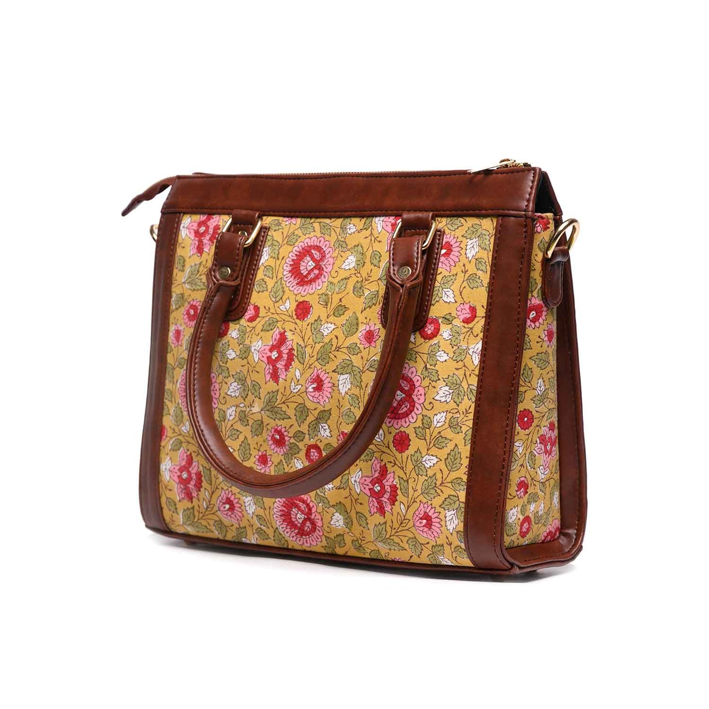 Hand Block Cotton Printed Tote Bag with Vegan Leather
