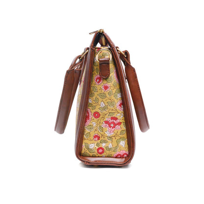 Hand Block Cotton Printed Tote Bag with Vegan Leather