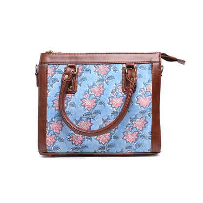 Hand Block Cotton Printed Tote Bag with Vegan Leather