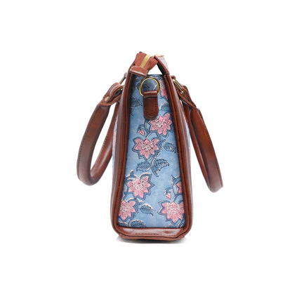 Hand Block Cotton Printed Tote Bag with Vegan Leather