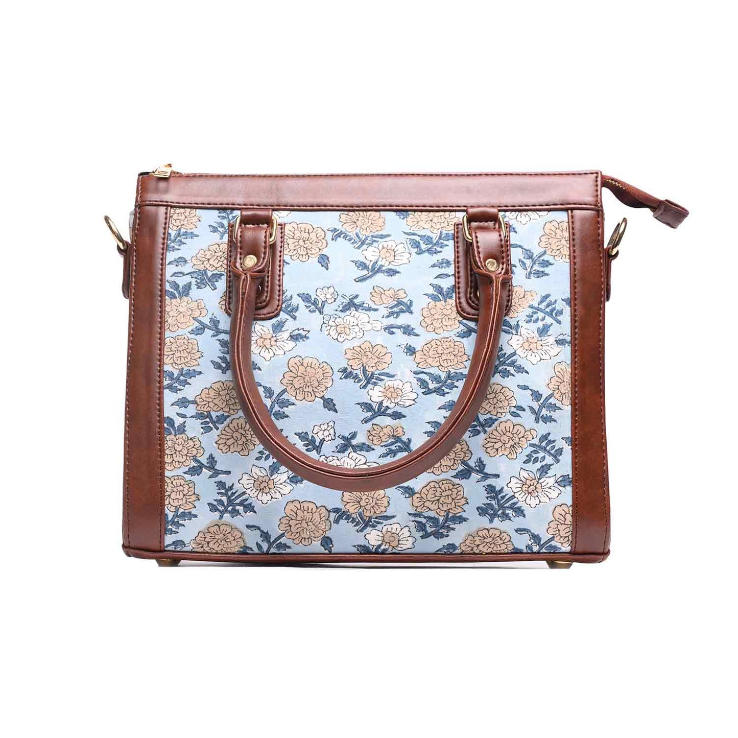 Hand Block Cotton Printed Tote Bag with Vegan Leather