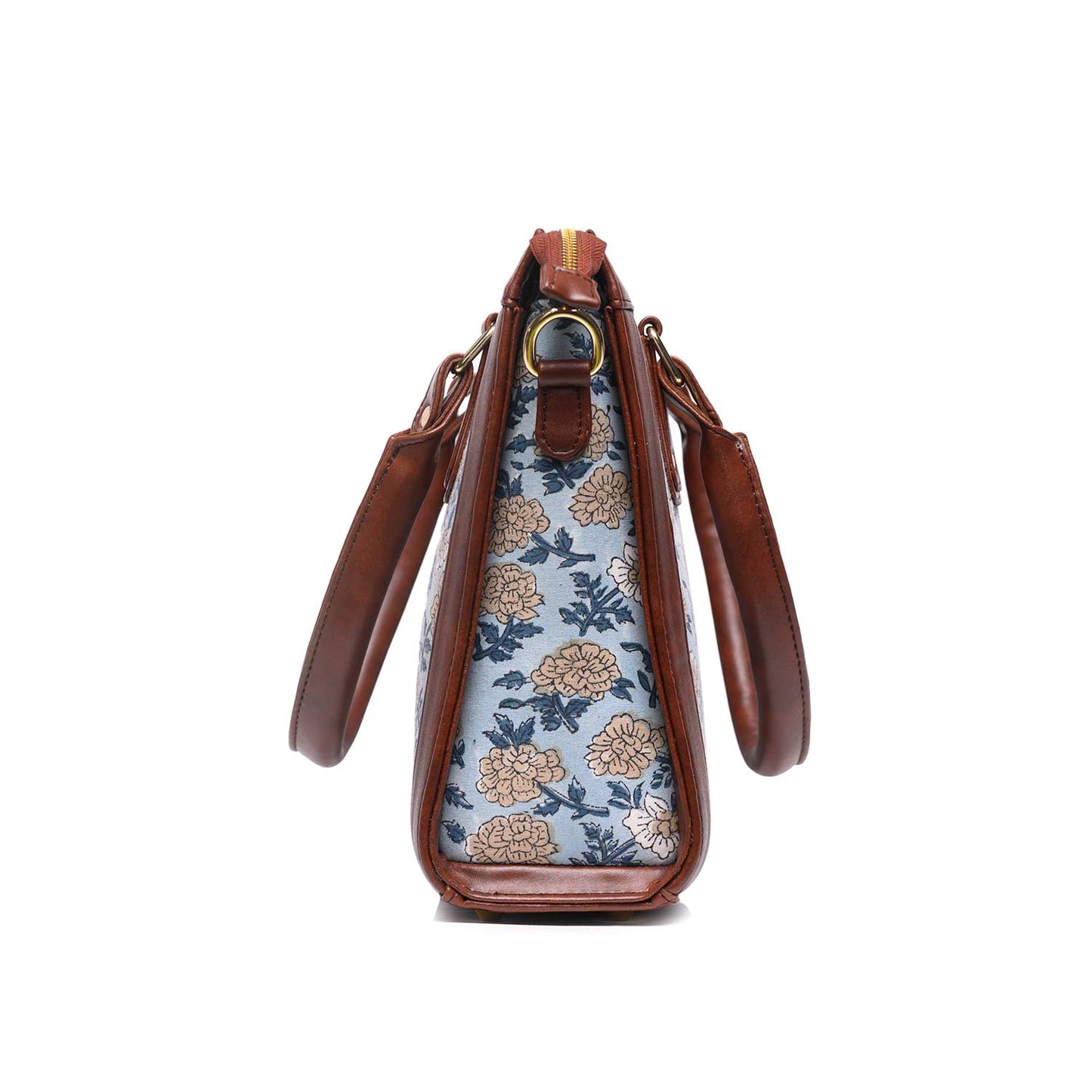 Hand Block Cotton Printed Tote Bag with Vegan Leather