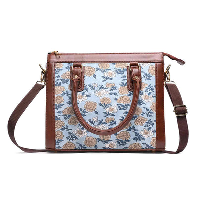 Hand Block Cotton Printed Tote Bag with Vegan Leather