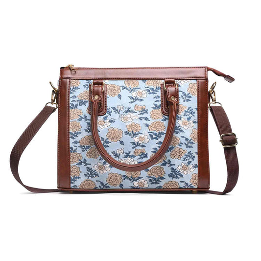 Hand Block Cotton Printed Tote Bag with Vegan Leather