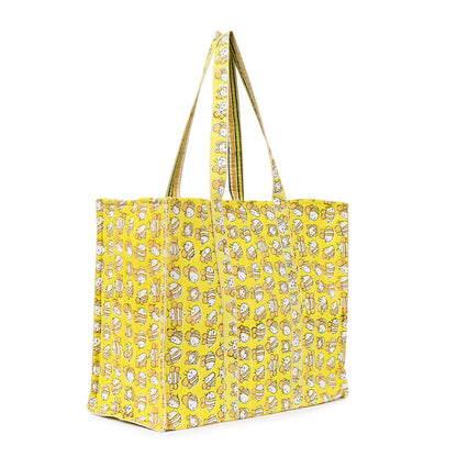 HONEYBEE HAND BLOCK COTTON PRINTED QUILTED TOTE BAG