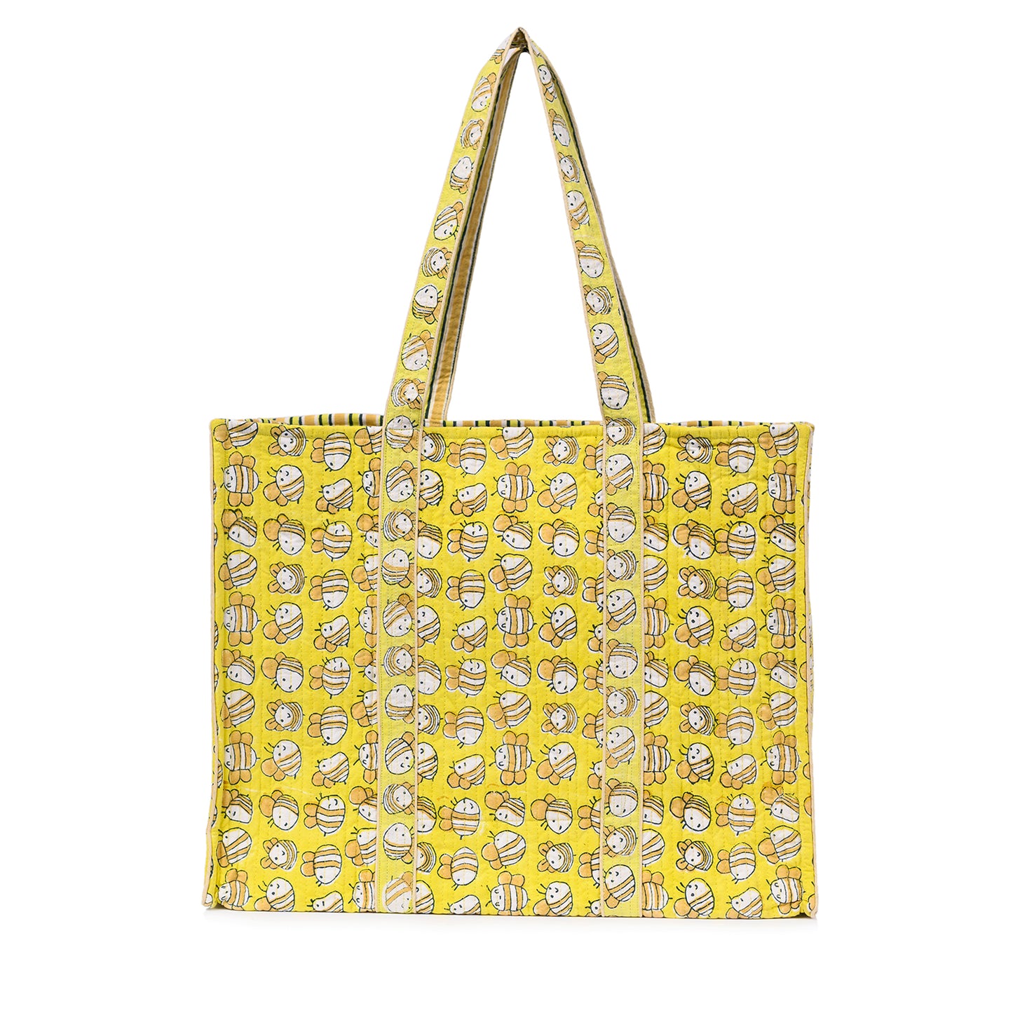 HONEYBEE HAND BLOCK COTTON PRINTED QUILTED TOTE BAG