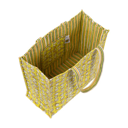 HONEYBEE HAND BLOCK COTTON PRINTED QUILTED TOTE BAG