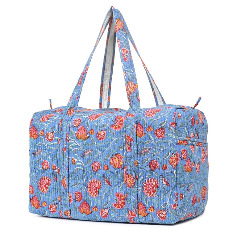 POMEGRANATE HAND BLOCK PRINTED QUILTED TRAVEL DUFFLE BAG BIG