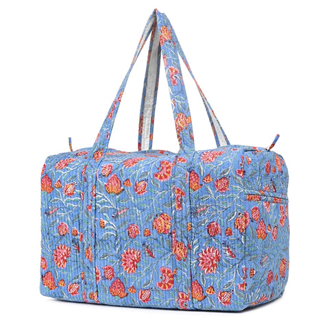 POMEGRANATE HAND BLOCK PRINTED QUILTED TRAVEL DUFFLE BAG BIG