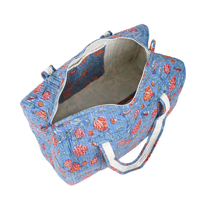 POMEGRANATE HAND BLOCK PRINTED QUILTED TRAVEL DUFFLE BAG BIG