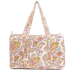 YELLOW SNEEZE WORT HAND BLOCK PRINTED QUILTED TRAVEL DUFFLE BAG BIG